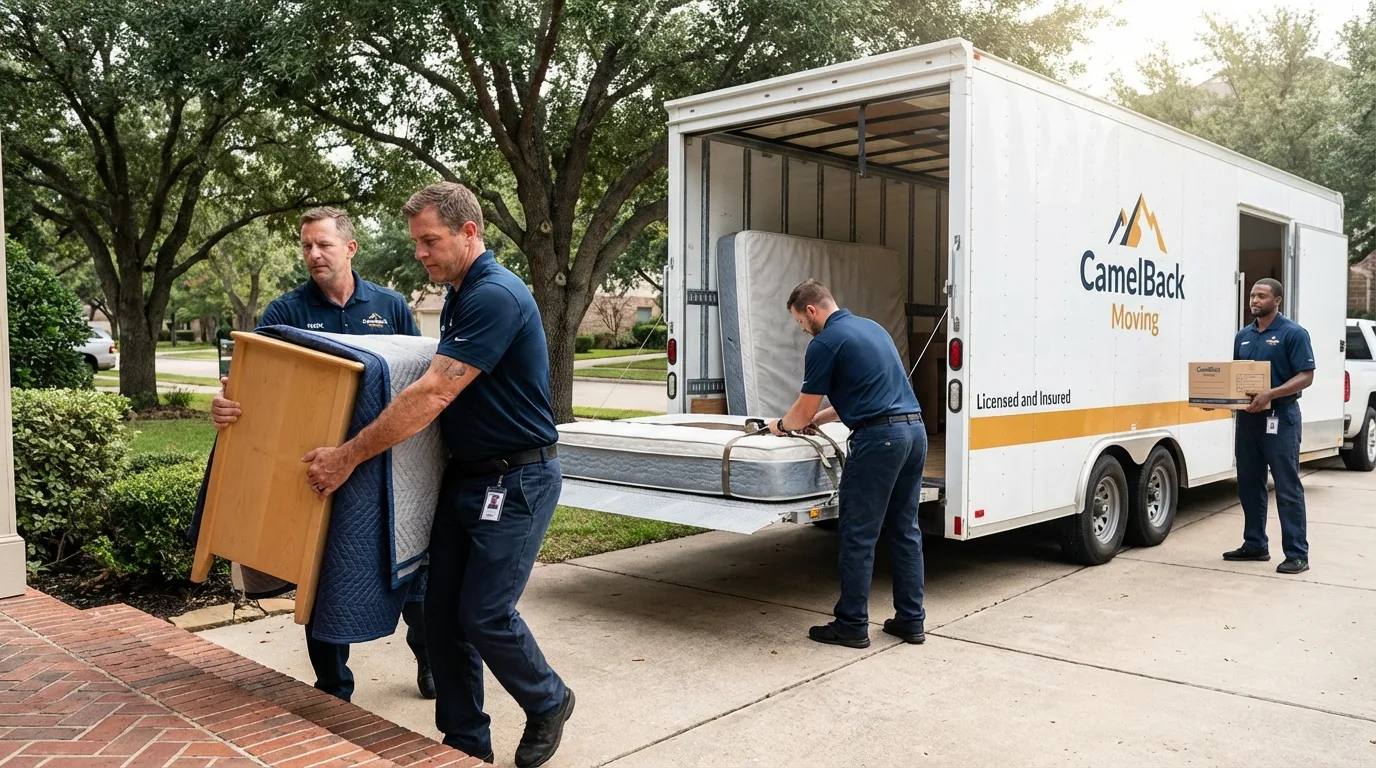 Crew loading residential truck for cross-state move from Farmer City, IL