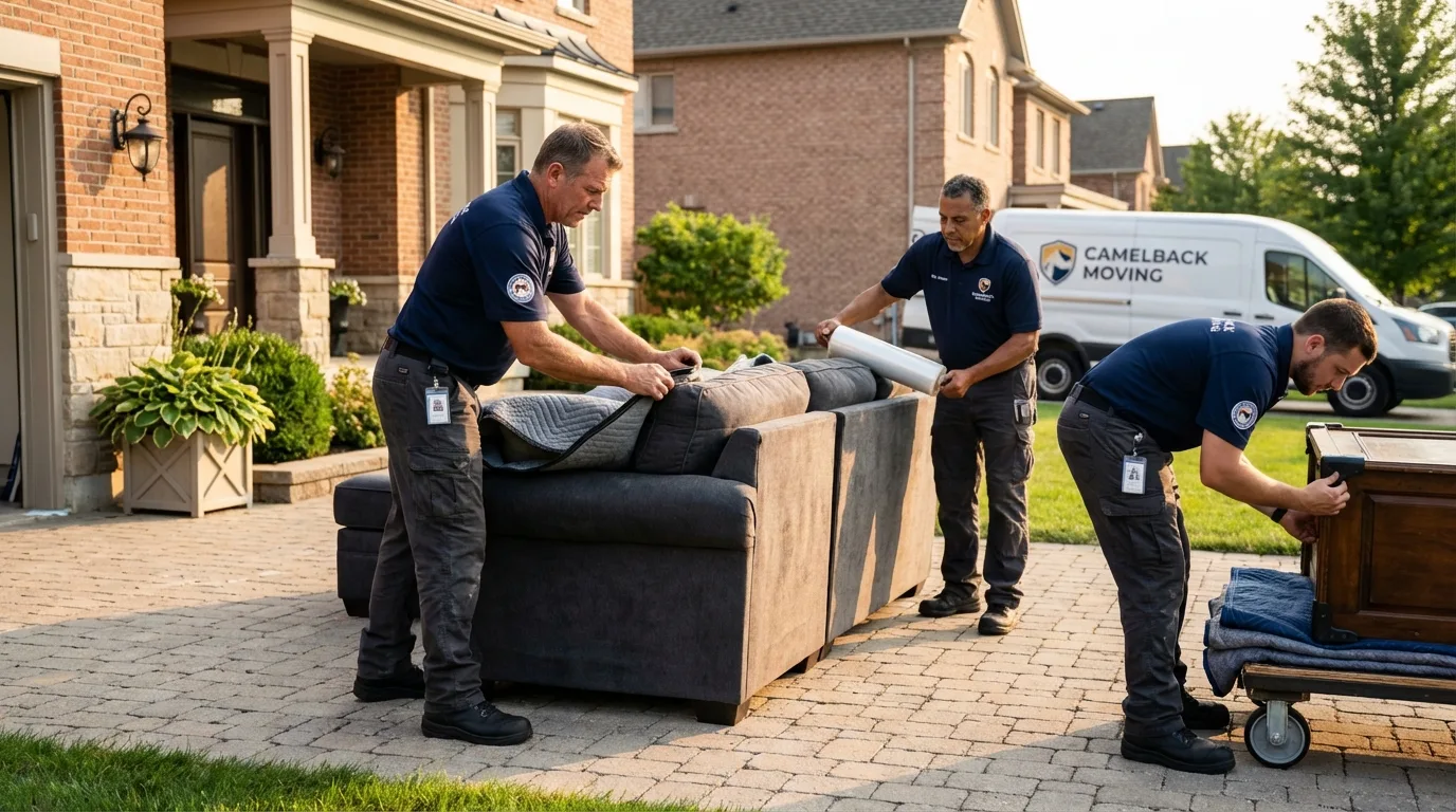Large estate moving crew wrapping furniture in Farmer City, IL