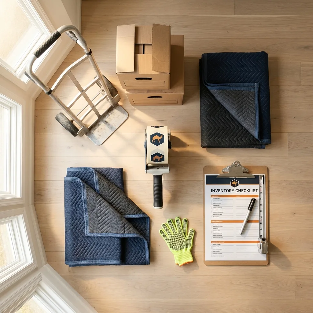 Professional moving supplies and packing materials layout for Farmer City residential relocations